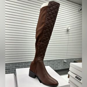 Brown Knee-High faux Leather Mesh Boots - Comfortable